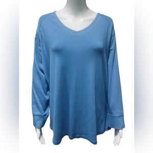 Westbound Woman Blue Long Sleeve V-Neck Cotton Blend T-Shirt Top Size 3X
